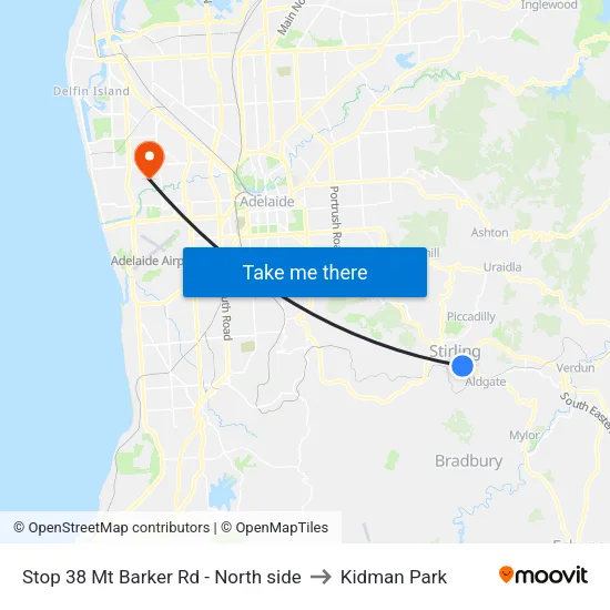 Stop 38 Mt Barker Rd - North side to Kidman Park map