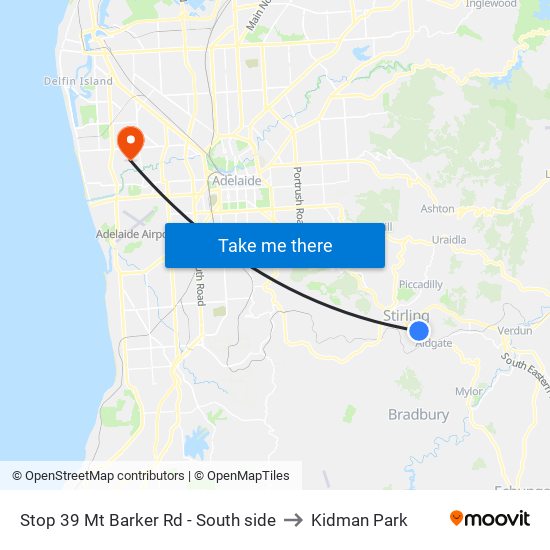 Stop 39 Mt Barker Rd - South side to Kidman Park map