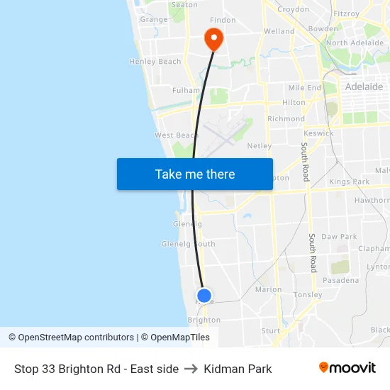 Stop 33 Brighton Rd - East side to Kidman Park map