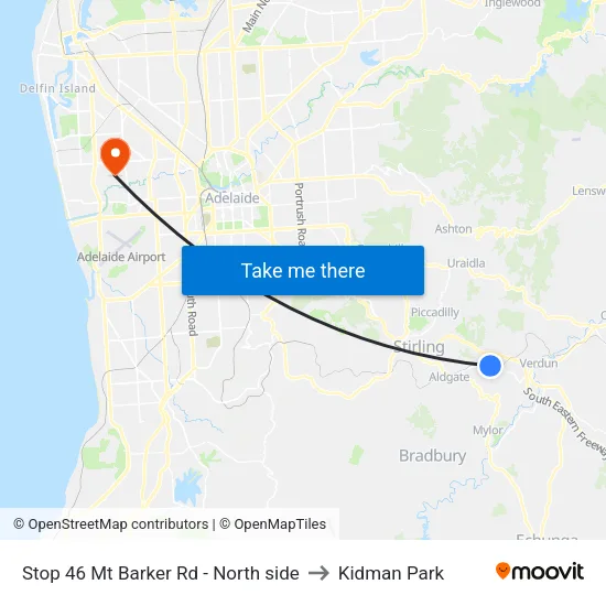 Stop 46 Mt Barker Rd - North side to Kidman Park map