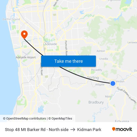 Stop 48 Mt Barker Rd - North side to Kidman Park map