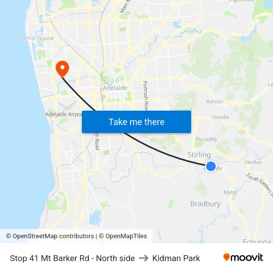 Stop 41 Mt Barker Rd - North side to Kidman Park map