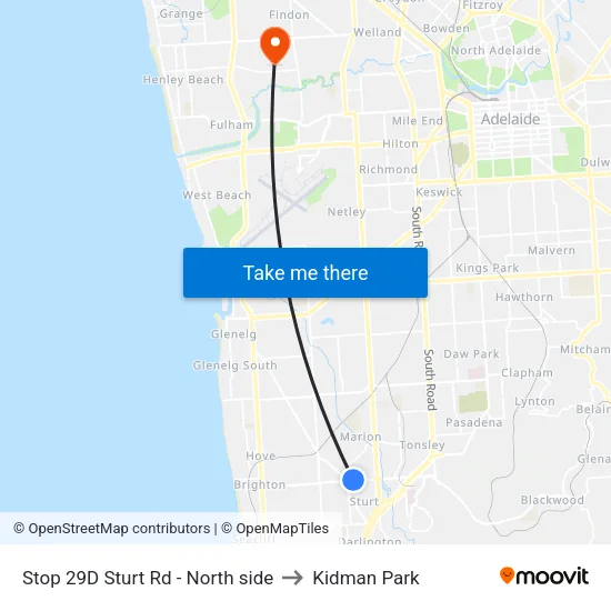 Stop 29D Sturt Rd - North side to Kidman Park map
