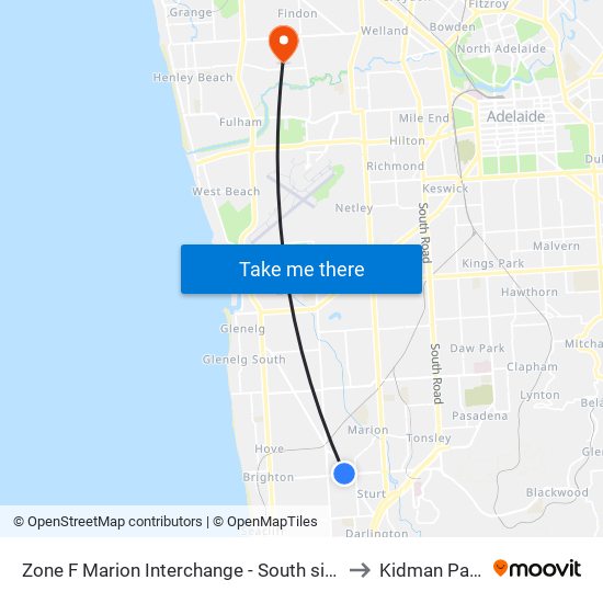 Zone F Marion Interchange - South side to Kidman Park map