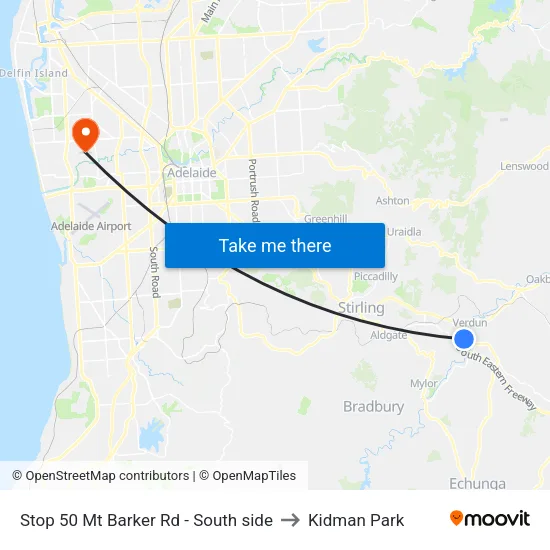 Stop 50 Mt Barker Rd - South side to Kidman Park map