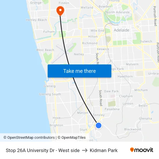 Stop 26A University Dr - West side to Kidman Park map