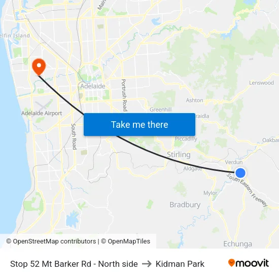 Stop 52 Mt Barker Rd - North side to Kidman Park map
