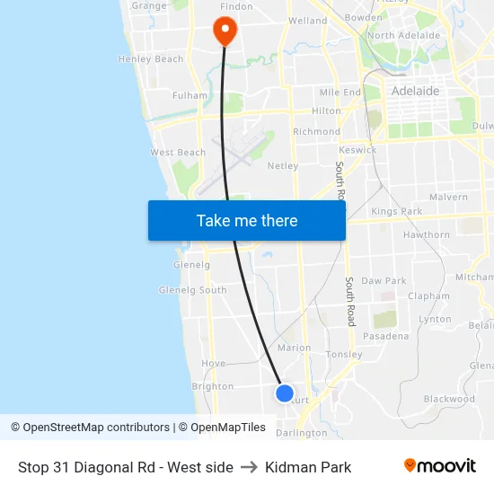 Stop 31 Diagonal Rd - West side to Kidman Park map