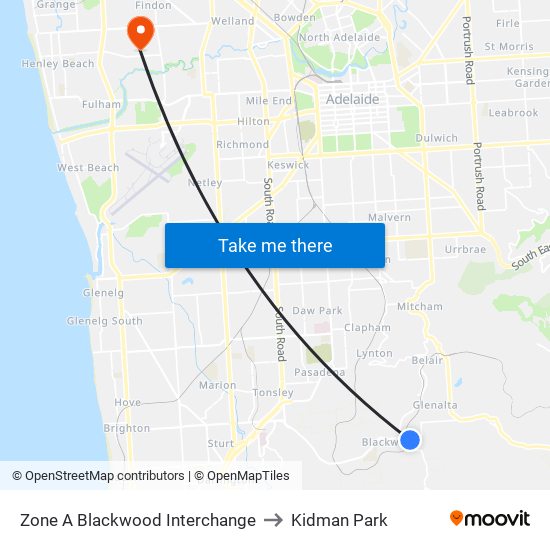 Zone A Blackwood Interchange to Kidman Park map