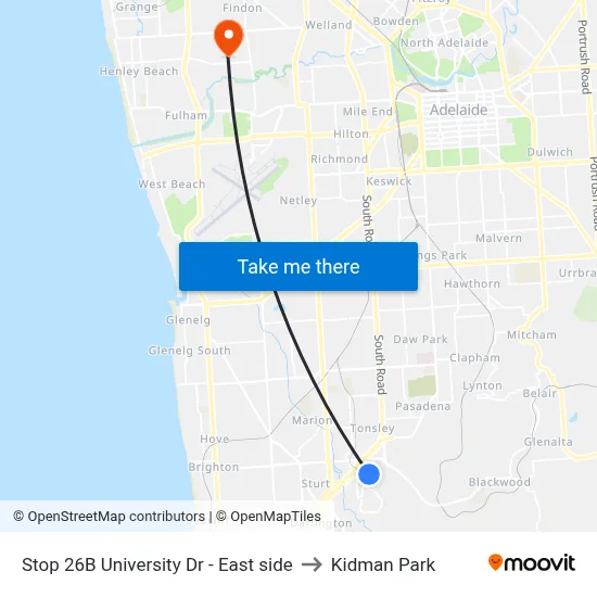 Stop 26B University Dr - East side to Kidman Park map