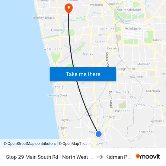 Stop 29 Main South Rd - North West side to Kidman Park map