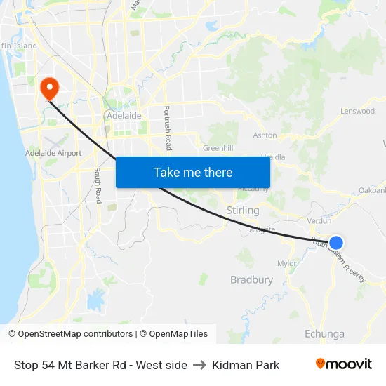 Stop 54 Mt Barker Rd - West side to Kidman Park map