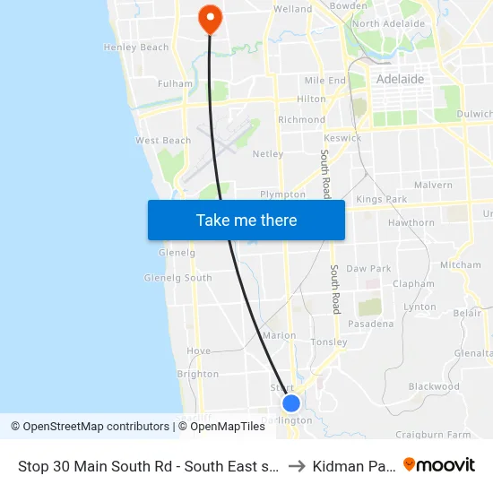 Stop 30 Main South Rd - South East side to Kidman Park map