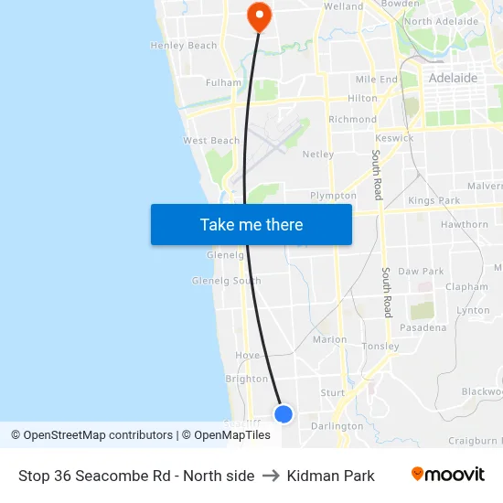 Stop 36 Seacombe Rd - North side to Kidman Park map