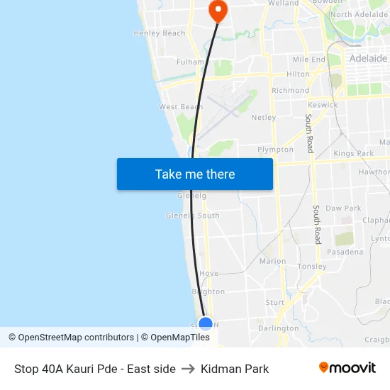 Stop 40A Kauri Pde - East side to Kidman Park map