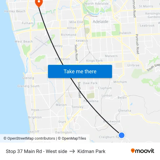 Stop 37 Main Rd - West side to Kidman Park map