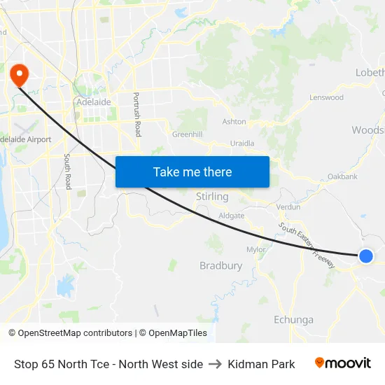 Stop 65 North Tce - North West side to Kidman Park map