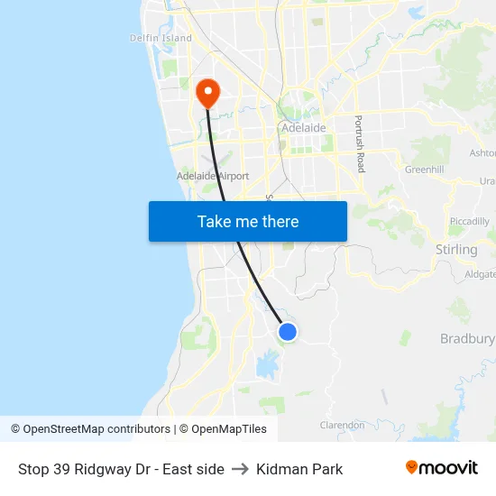 Stop 39 Ridgway Dr - East side to Kidman Park map