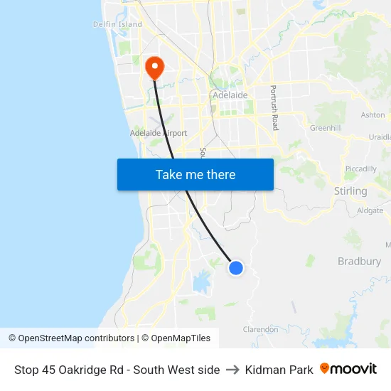 Stop 45 Oakridge Rd - South West side to Kidman Park map