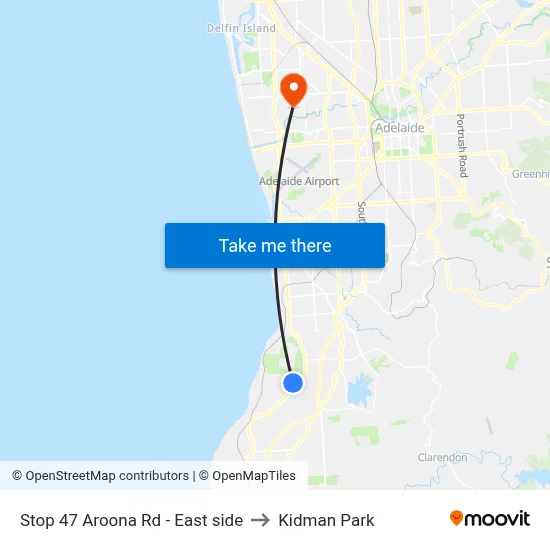 Stop 47 Aroona Rd - East side to Kidman Park map