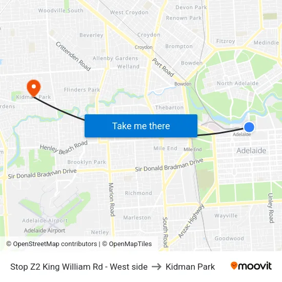 Stop Z2 King William Rd - West side to Kidman Park map