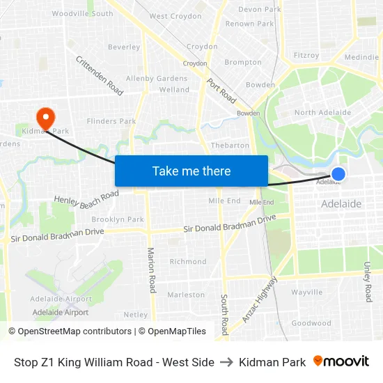 Stop Z1 King William Road - West Side to Kidman Park map