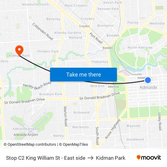 Stop C2 King William St - East side to Kidman Park map