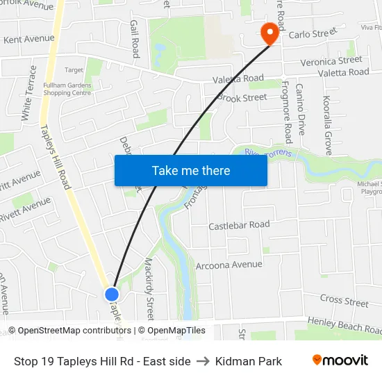 Stop 19 Tapleys Hill Rd - East side to Kidman Park map