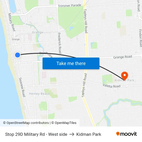Stop 29D Military Rd - West side to Kidman Park map