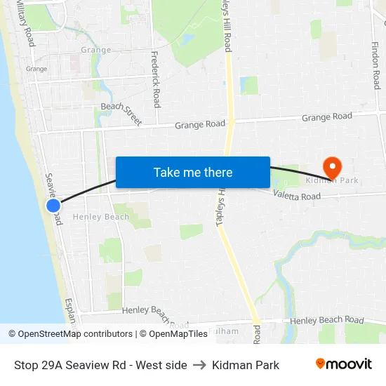 Stop 29A Seaview Rd - West side to Kidman Park map