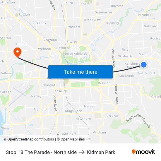 Stop 18 The Parade - North side to Kidman Park map