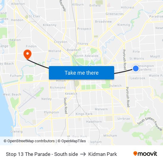 Stop 13 The Parade - South side to Kidman Park map