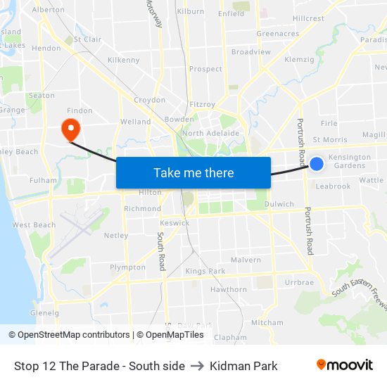 Stop 12 The Parade - South side to Kidman Park map