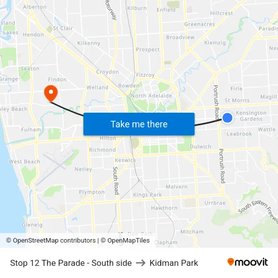 Stop 12 The Parade - South side to Kidman Park map