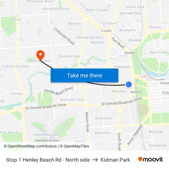 Stop 1 Henley Beach Rd - North side to Kidman Park map
