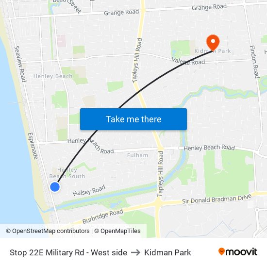 Stop 22E Military Rd - West side to Kidman Park map