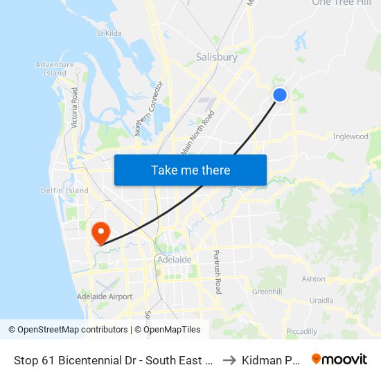 Stop 61 Bicentennial Dr - South East side to Kidman Park map