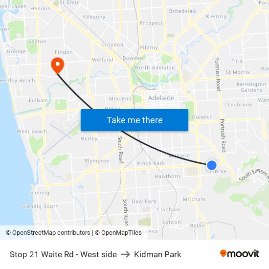 Stop 21 Waite Rd - West side to Kidman Park map