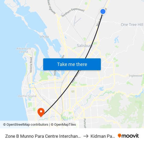 Zone B Munno Para Centre Interchange to Kidman Park map