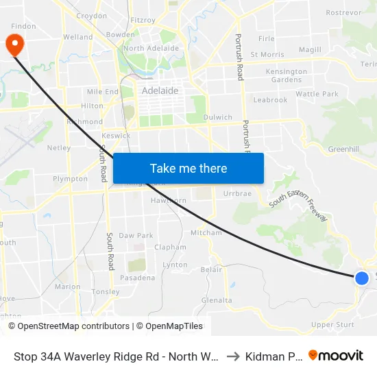 Stop 34A Waverley Ridge Rd - North West side to Kidman Park map
