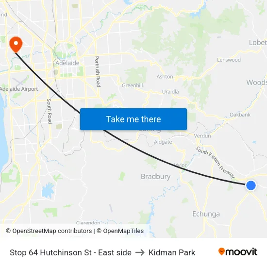 Stop 64 Hutchinson St - East side to Kidman Park map