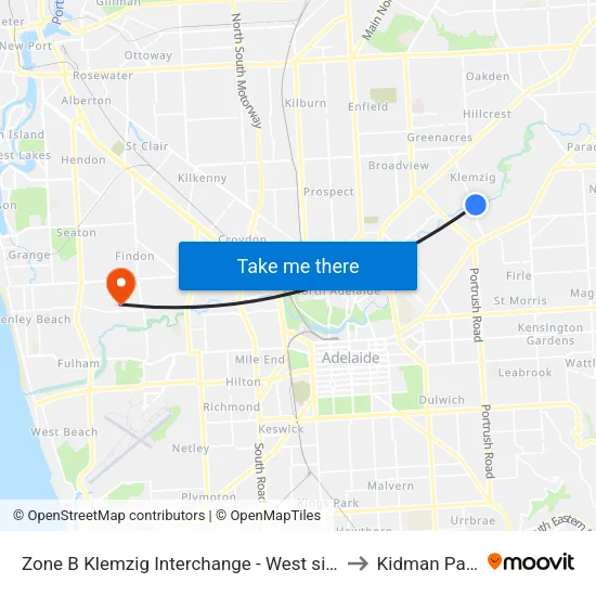 Zone B Klemzig Interchange - West side to Kidman Park map