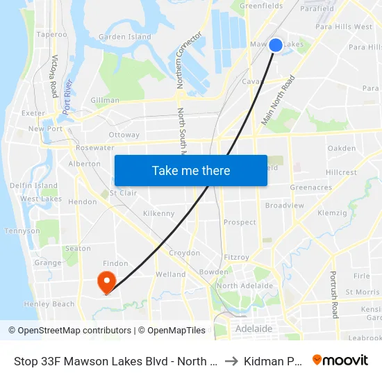 Stop 33F Mawson Lakes Blvd - North side to Kidman Park map