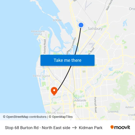Stop 68 Burton Rd - North East side to Kidman Park map