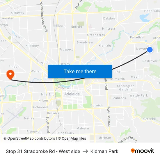 Stop 31 Stradbroke Rd - West side to Kidman Park map