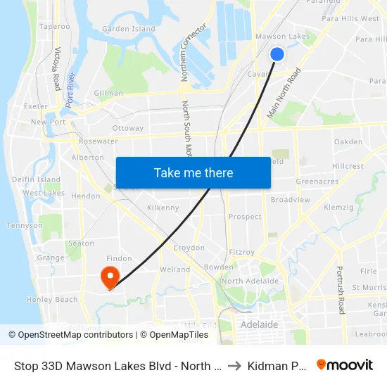 Stop 33D Mawson Lakes Blvd - North side to Kidman Park map