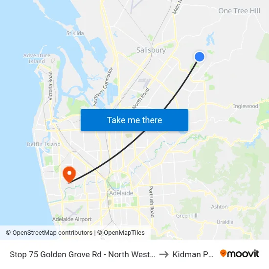 Stop 75 Golden Grove Rd - North West side to Kidman Park map
