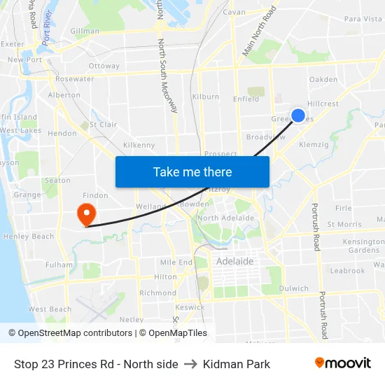 Stop 23 Princes Rd - North side to Kidman Park map
