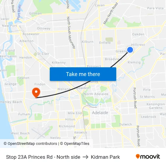 Stop 23A Princes Rd - North side to Kidman Park map