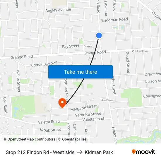 Stop 212 Findon Rd - West side to Kidman Park map